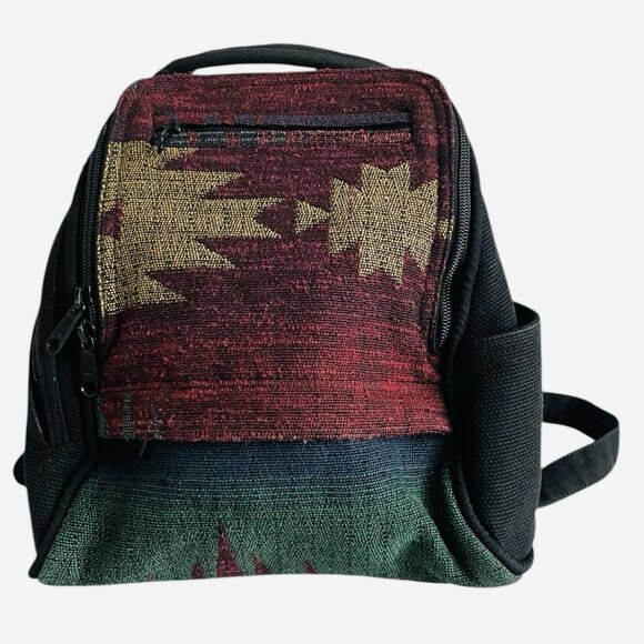 Art of Bags Southwestern Woven Mini Backpack Red Green Gold Pattern Boho VG - Picture 3 of 8